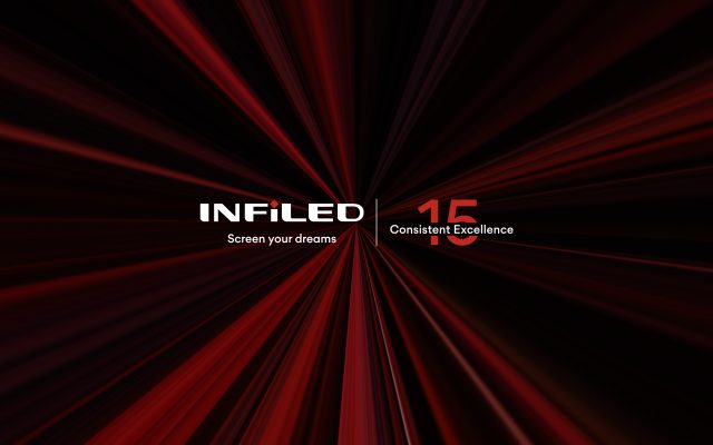 INFiLED banner with a background of red rays converging towards the center, celebrating 15 years of consistent excellence.