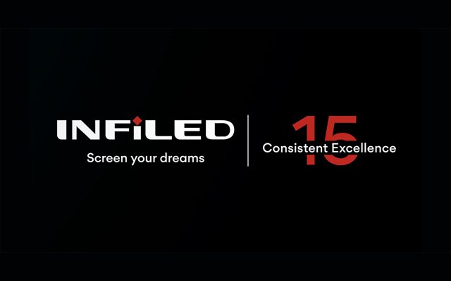 INFiLED banner with a background of red rays converging towards the center, celebrating 15 years of consistent excellence.