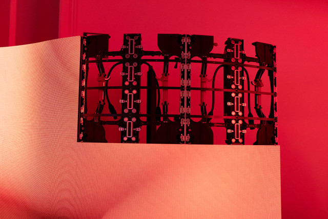Unassembled LED screen section, with wiring visible