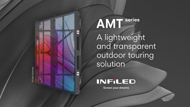 AMT Series from INFiLED, is a lightweight and transparent LED screen hire for events like touring, live concerts. Fire-resistant, high brightness, fast installation.