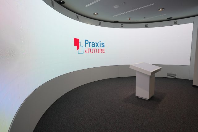 An 180-degree LED screen made by INFiLED, with words of 