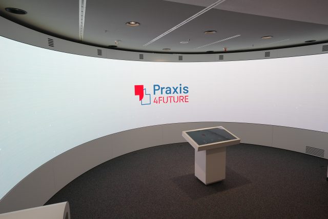 An 180-degree LED screen made by INFiLED, with words of 