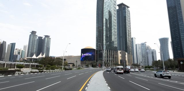 INFiLED MVmk2 Series curved outdoor LED screen beside a road in Doha