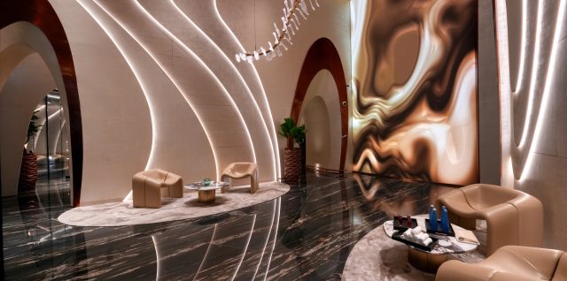 INFiLED WP Series LED wall showing one continuous image in the lobby of Ciel Dubai Marina
