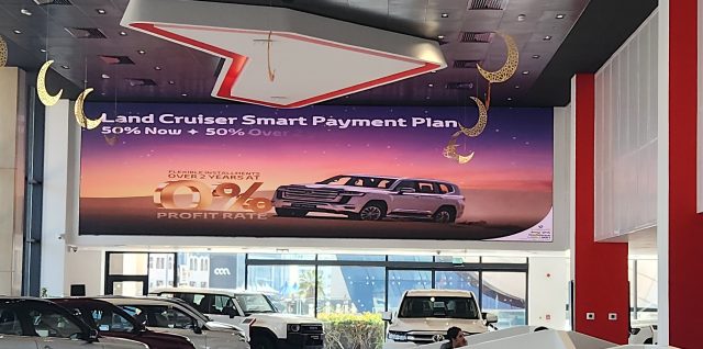INFiLED WP Series LED wall in a glazed Toyota car showroom in Qatar