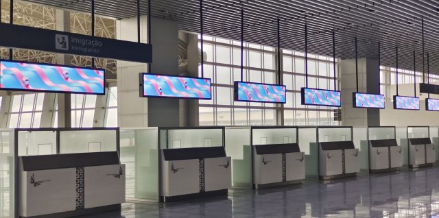INFiLED LED screens above check-in desks at Dr. Antonio Agostinho Neto International Airport in Angola