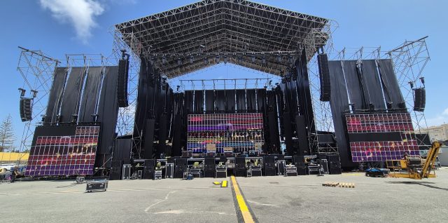 INFiLED ARmk2 Series LED screens on an open-air concert stage in the Canary Islands in daylight